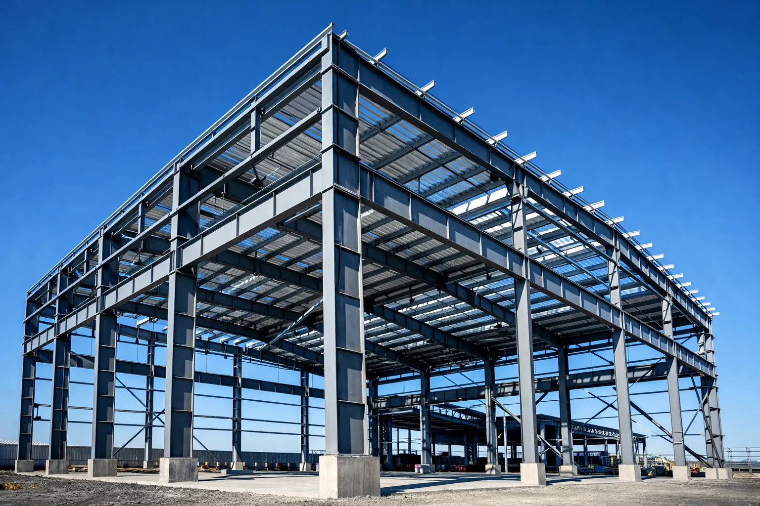 Structural engineers reviewing steel building drawings and blueprints