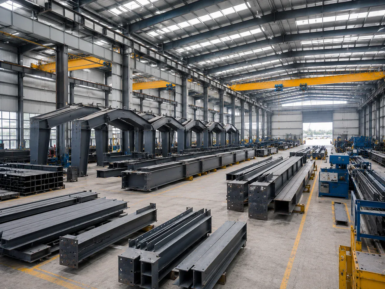 Steel fabrication facility with welding and cutting equipment