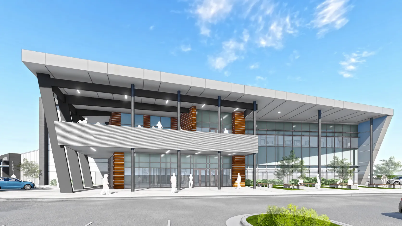 Modern commercial steel building with clean exterior finish