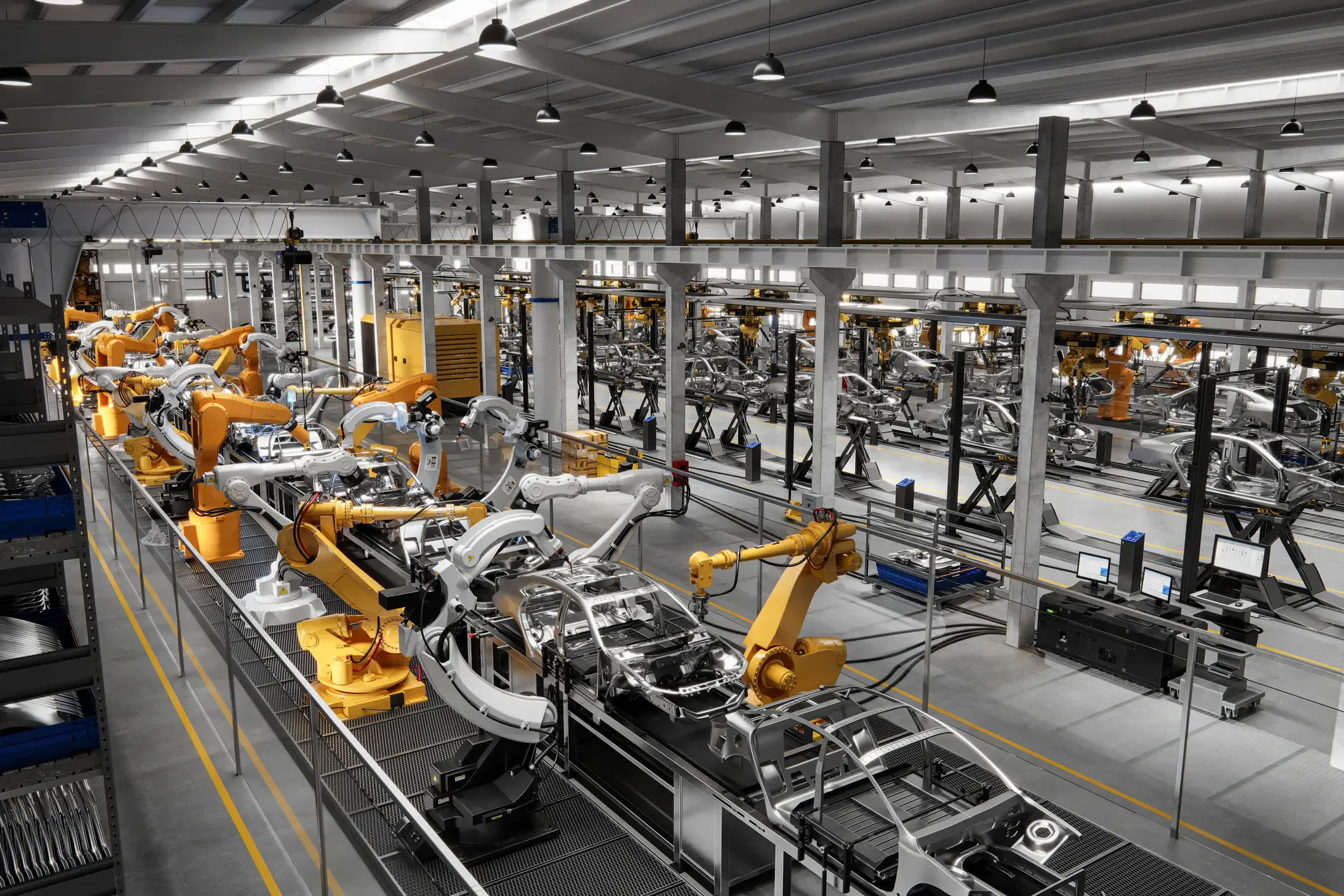 Steel-framed manufacturing facility under construction