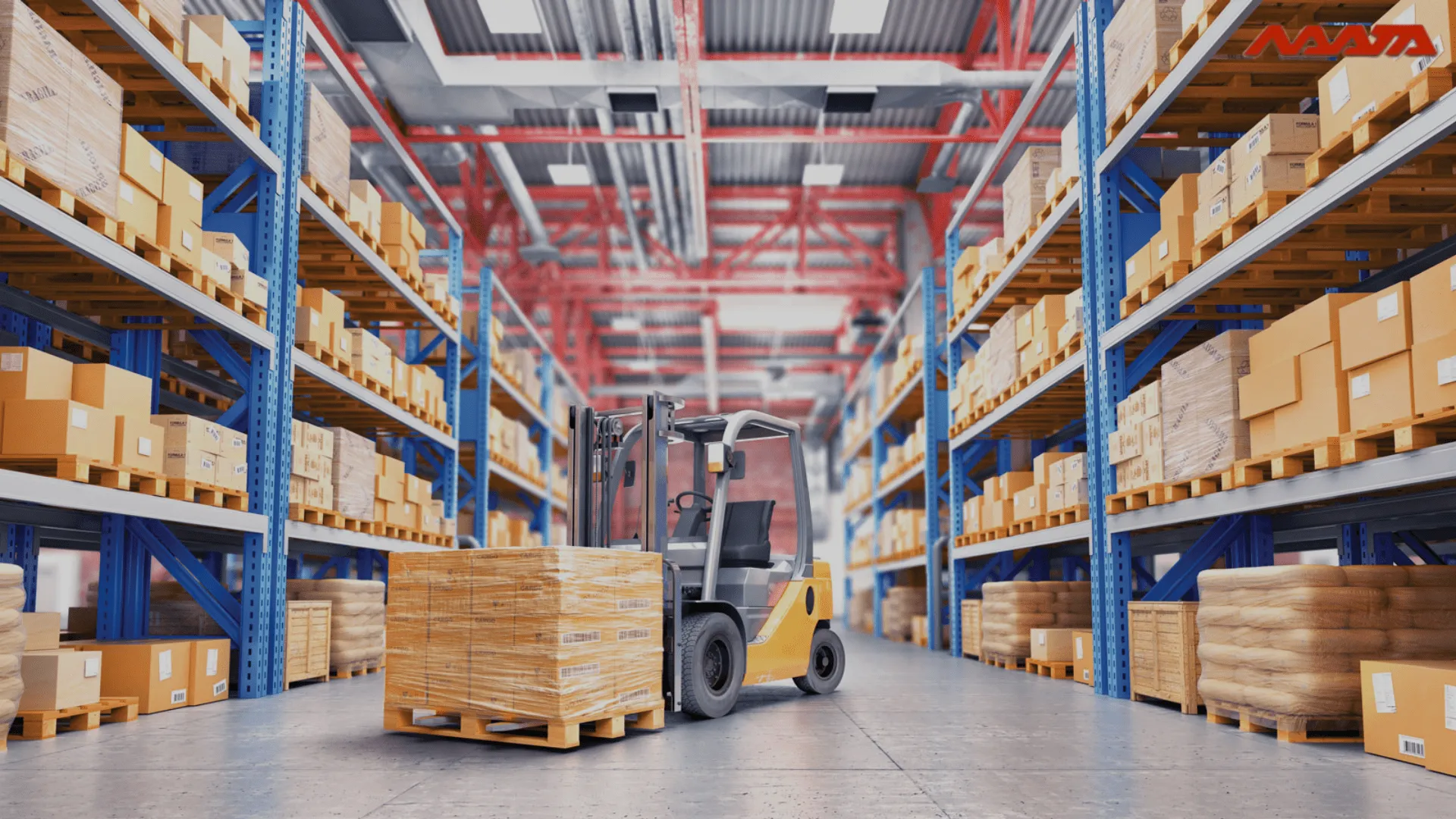Large steel warehouse building with wide clear-span interior